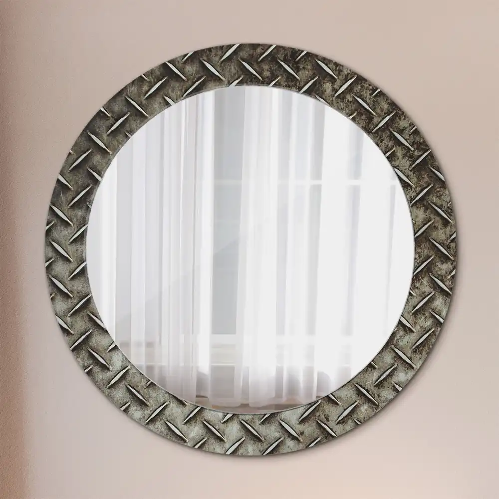 Miroir rond imprimé texture d'acier