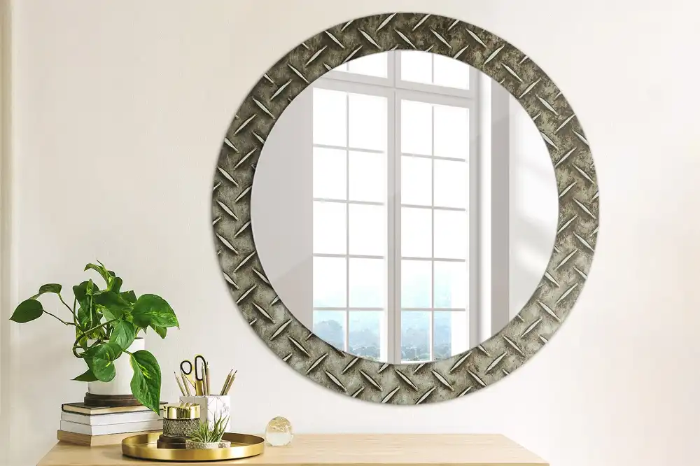 Miroir rond imprimé texture d'acier