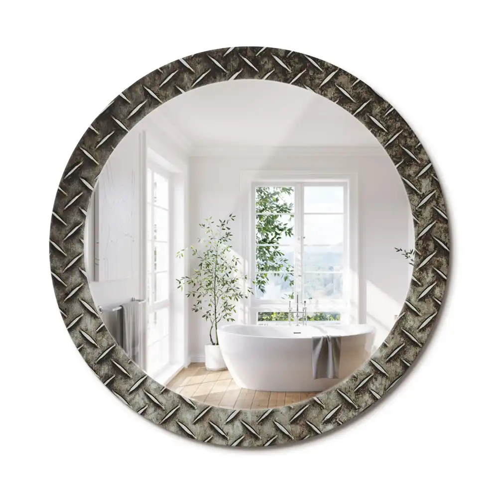 Miroir rond imprimé texture d'acier