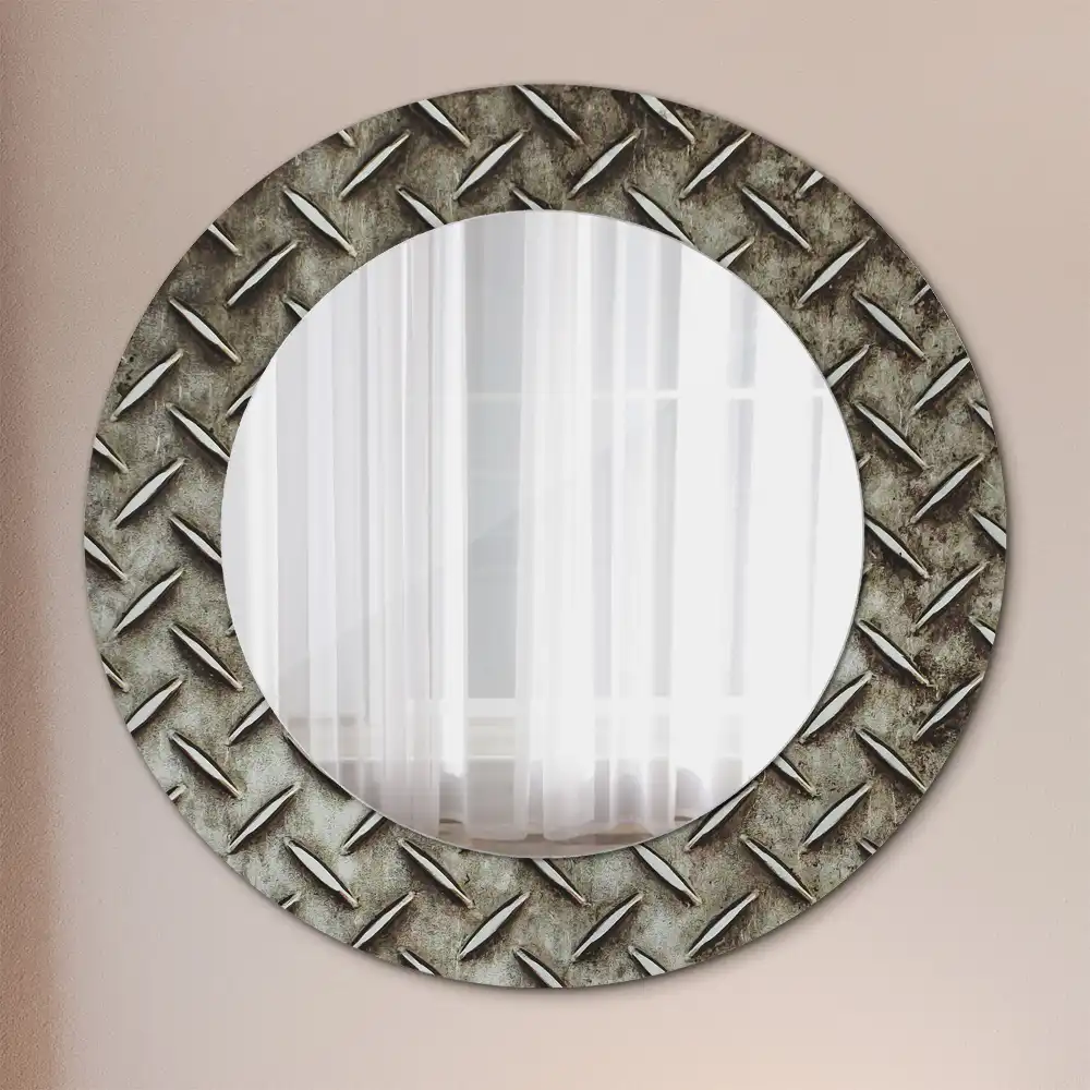 Miroir rond imprimé texture d'acier