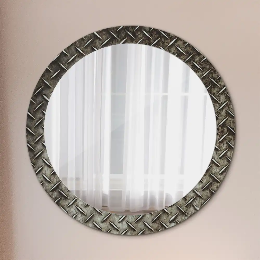 Miroir rond imprimé texture d'acier
