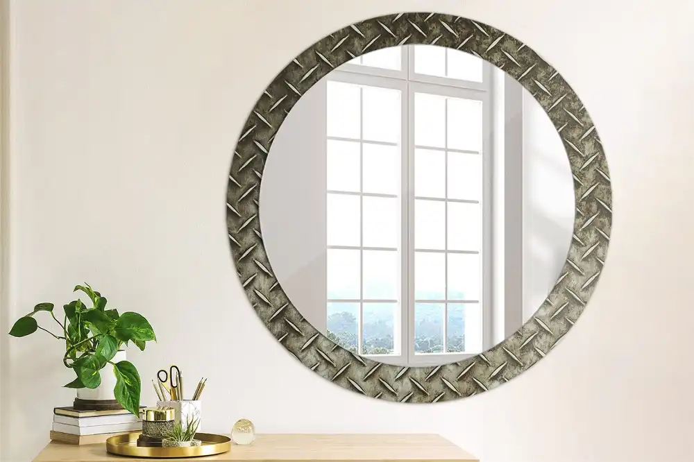 Miroir rond imprimé texture d'acier