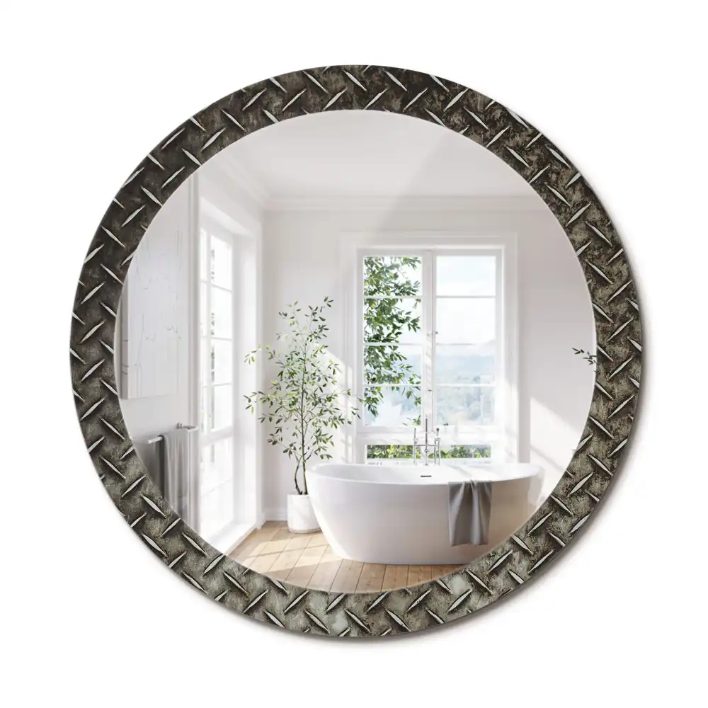 Miroir rond imprimé texture d'acier
