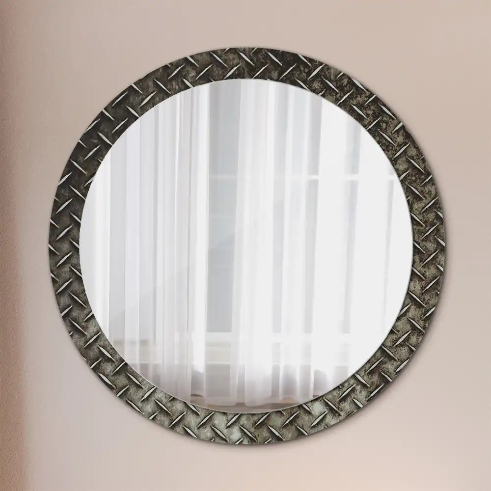 Miroir rond imprimé texture d'acier