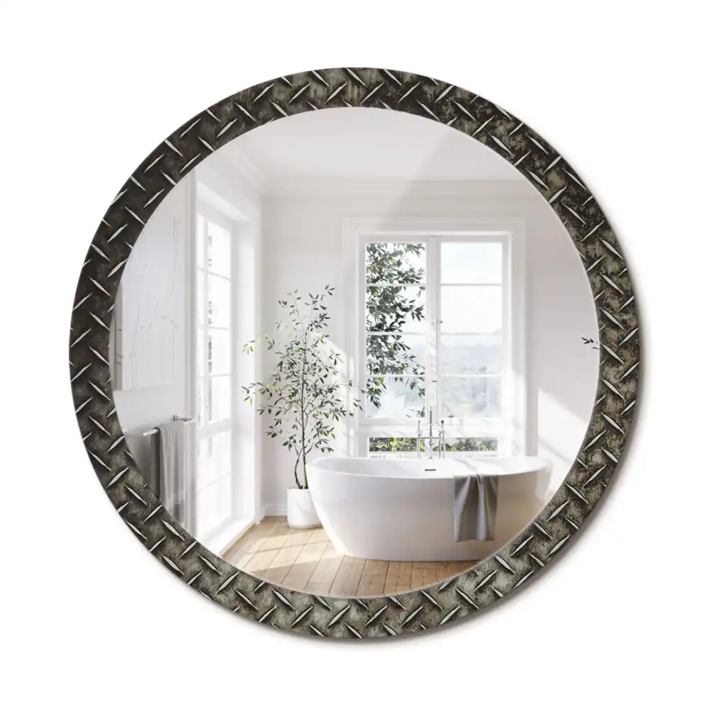 Miroir rond imprimé texture d'acier