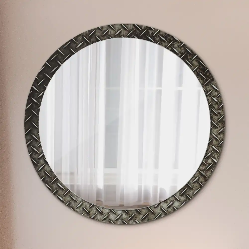 Miroir rond imprimé texture d'acier