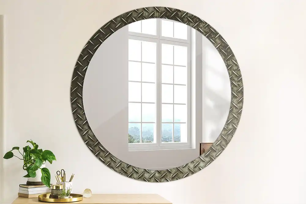 Miroir rond imprimé texture d'acier