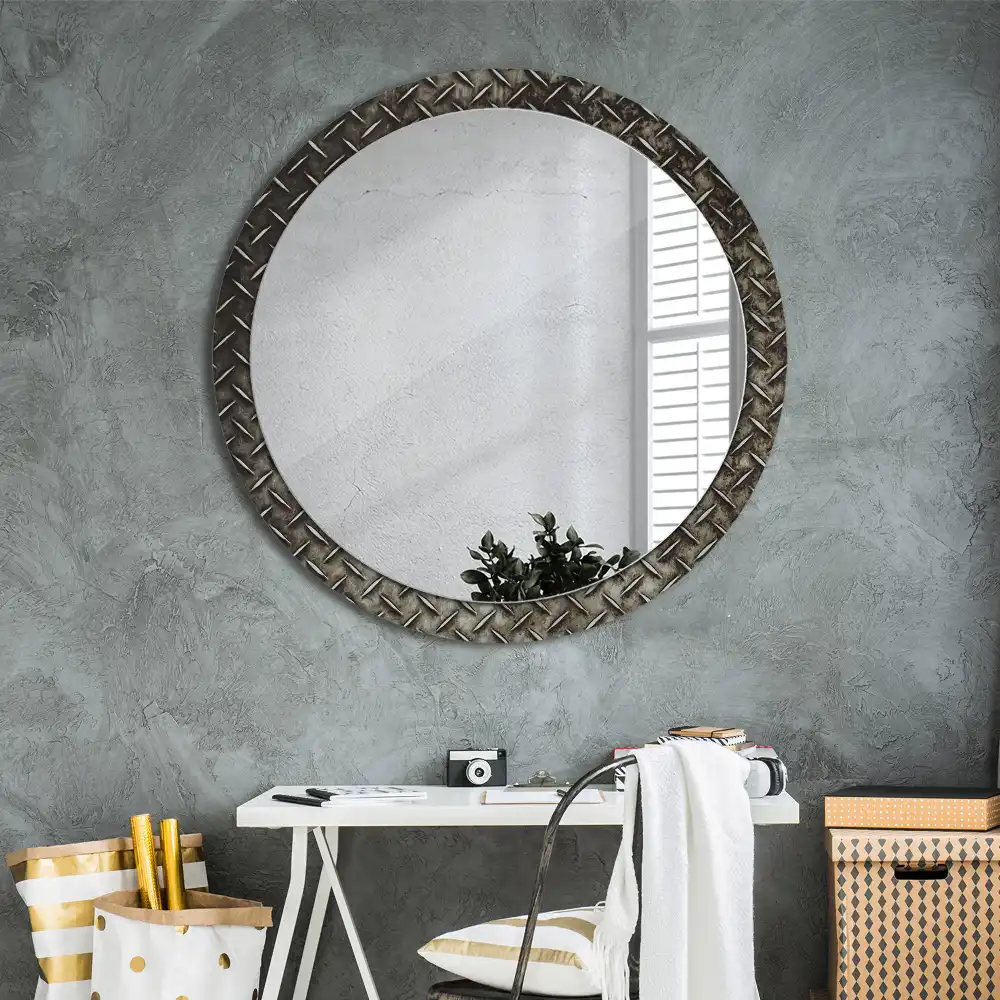Miroir rond imprimé texture d'acier