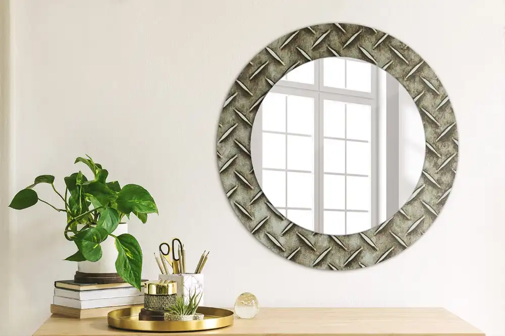 Miroir rond imprimé texture d'acier