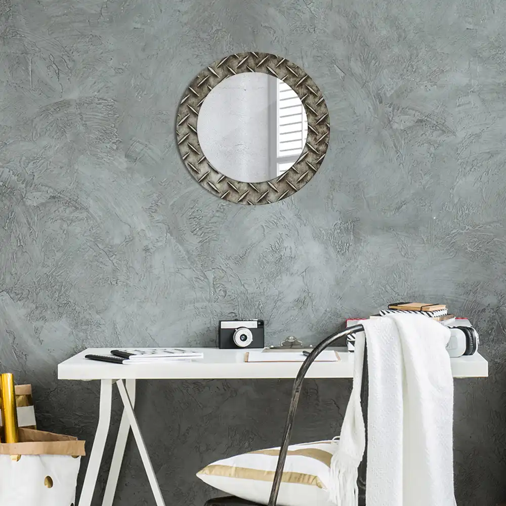 Miroir rond imprimé texture d'acier