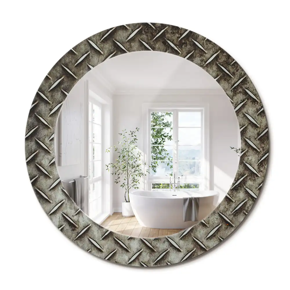 Miroir rond imprimé texture d'acier