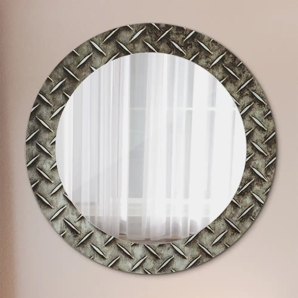 Miroir rond imprimé texture d'acier