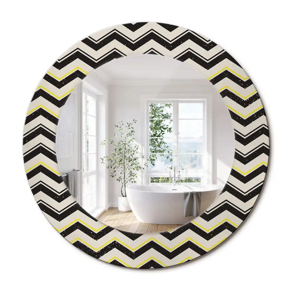 Miroir rond cadre imprimé motif en zigzag