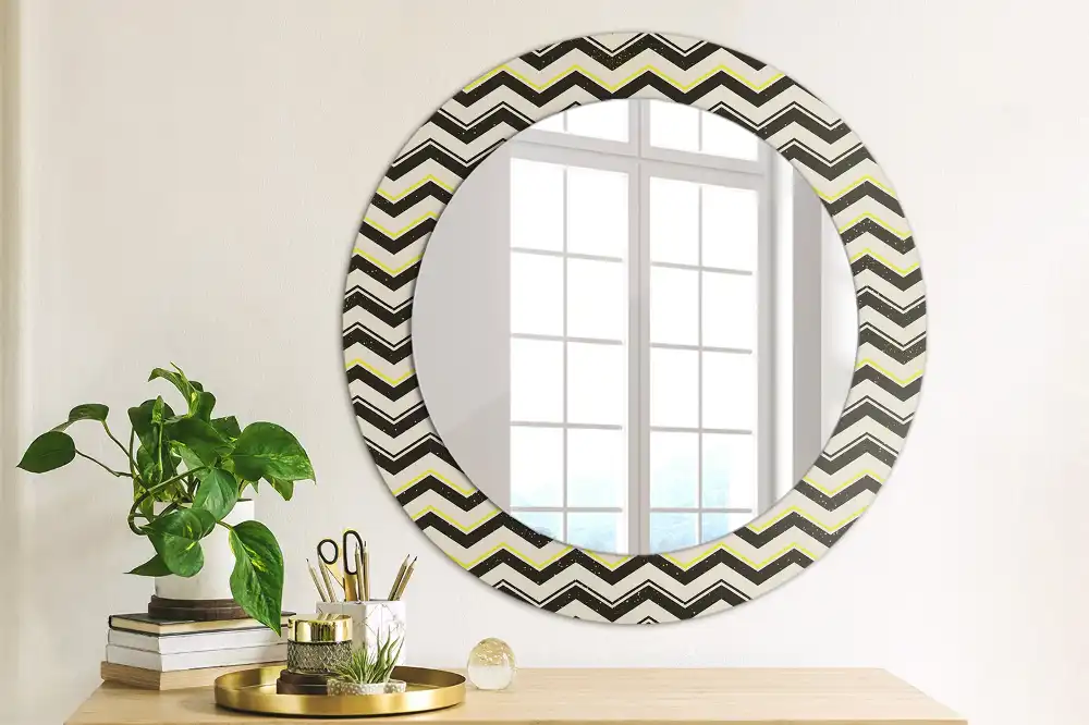 Miroir rond cadre imprimé motif en zigzag