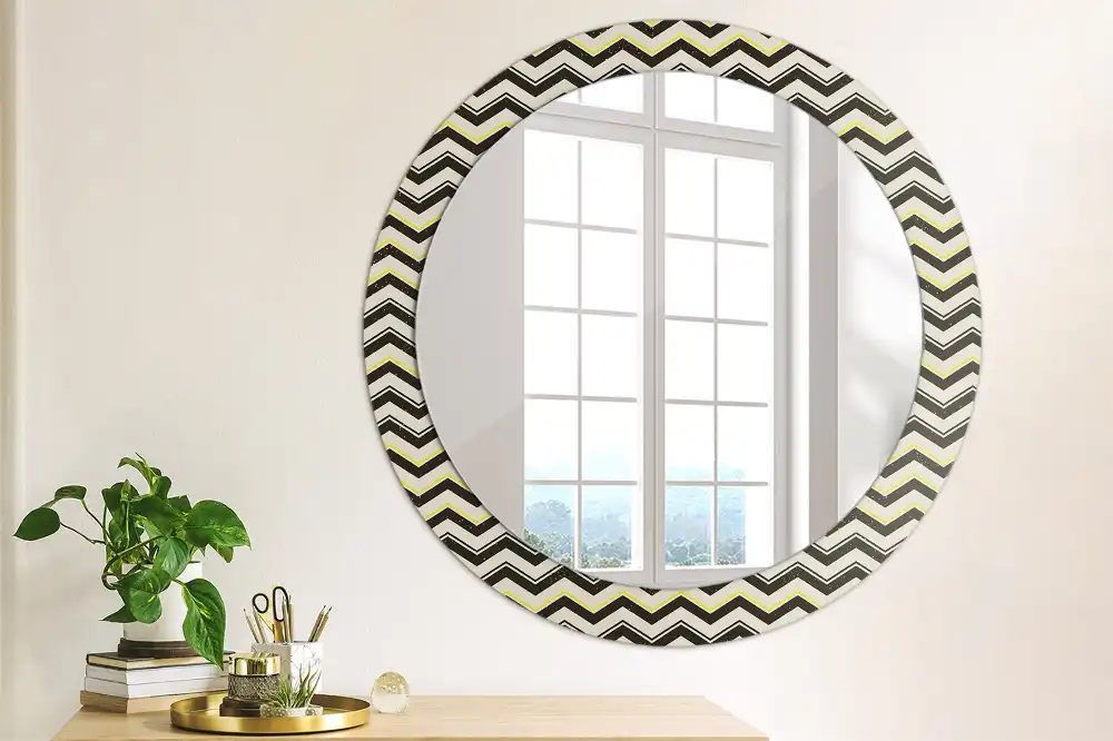 Miroir rond cadre imprimé motif en zigzag
