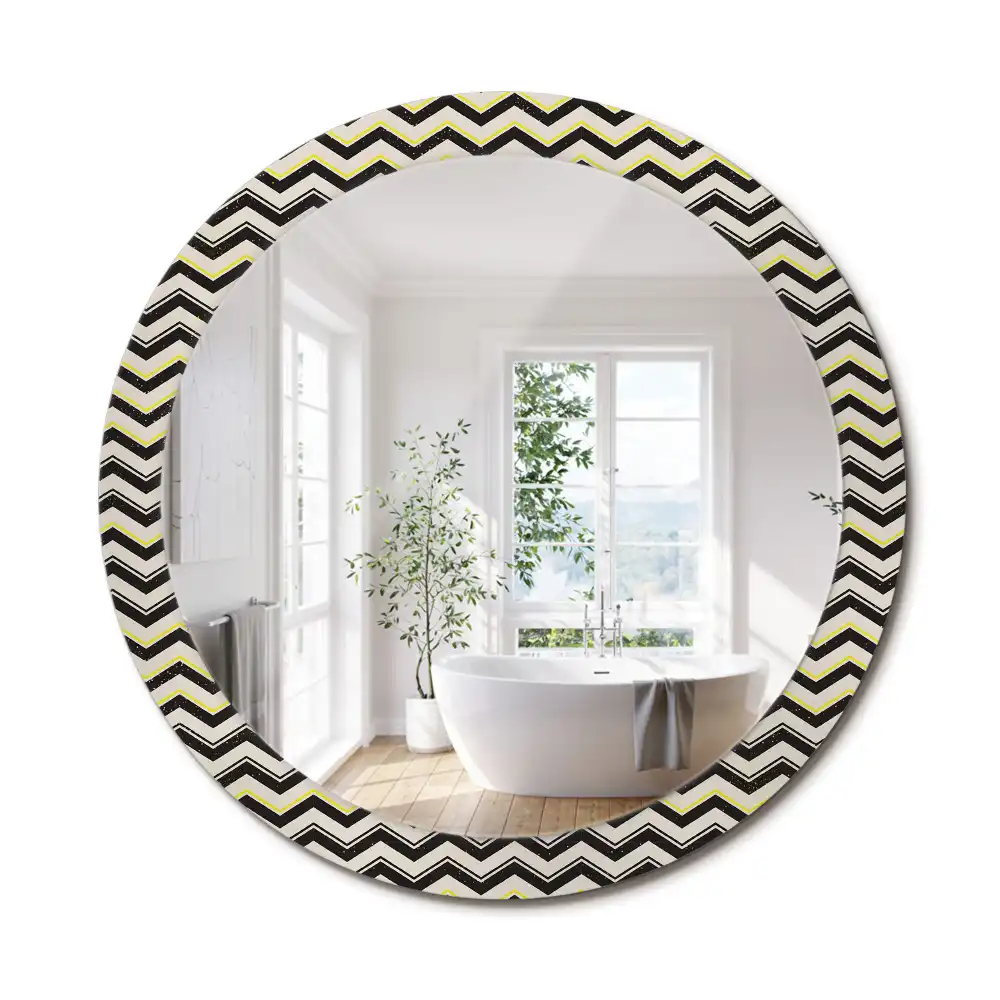 Miroir rond cadre imprimé motif en zigzag