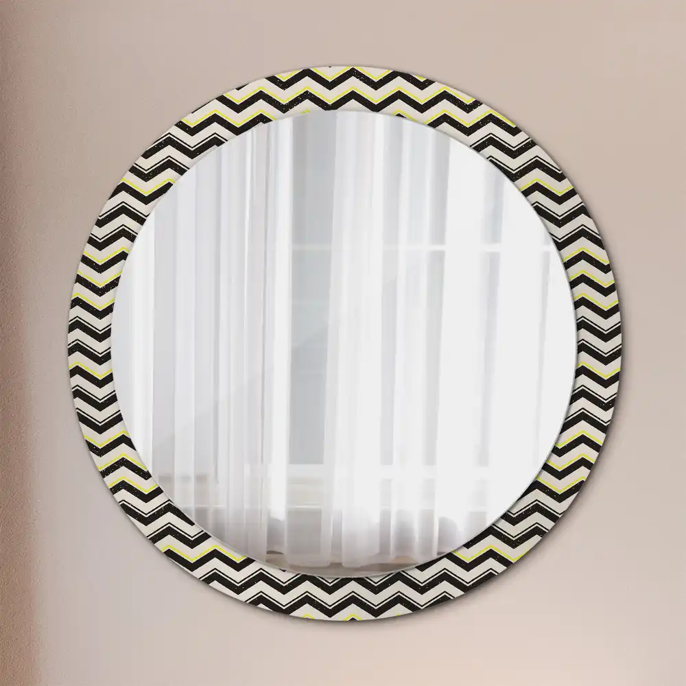 Miroir rond cadre imprimé motif en zigzag