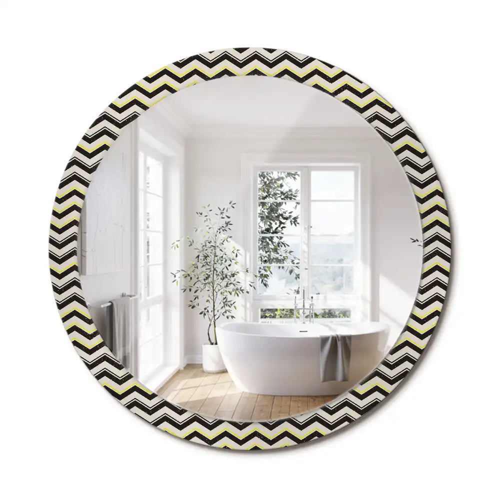 Miroir rond cadre imprimé motif en zigzag