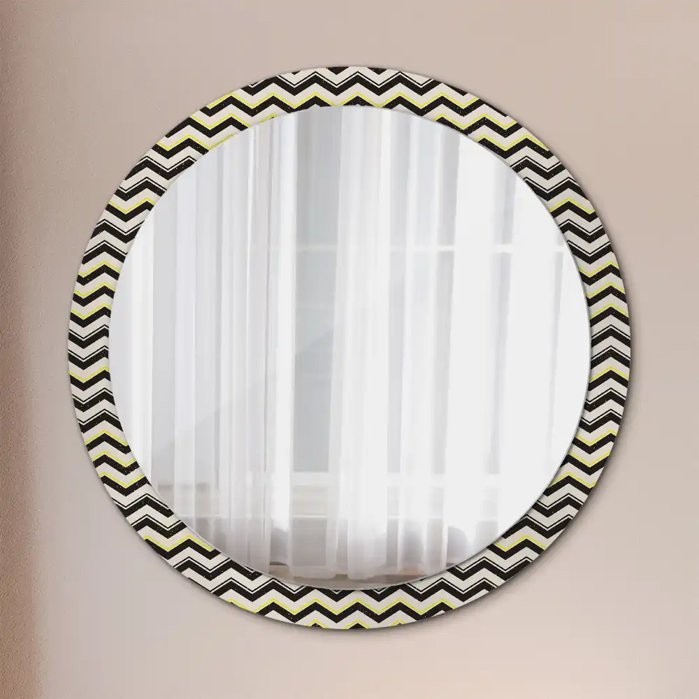 Miroir rond cadre imprimé motif en zigzag