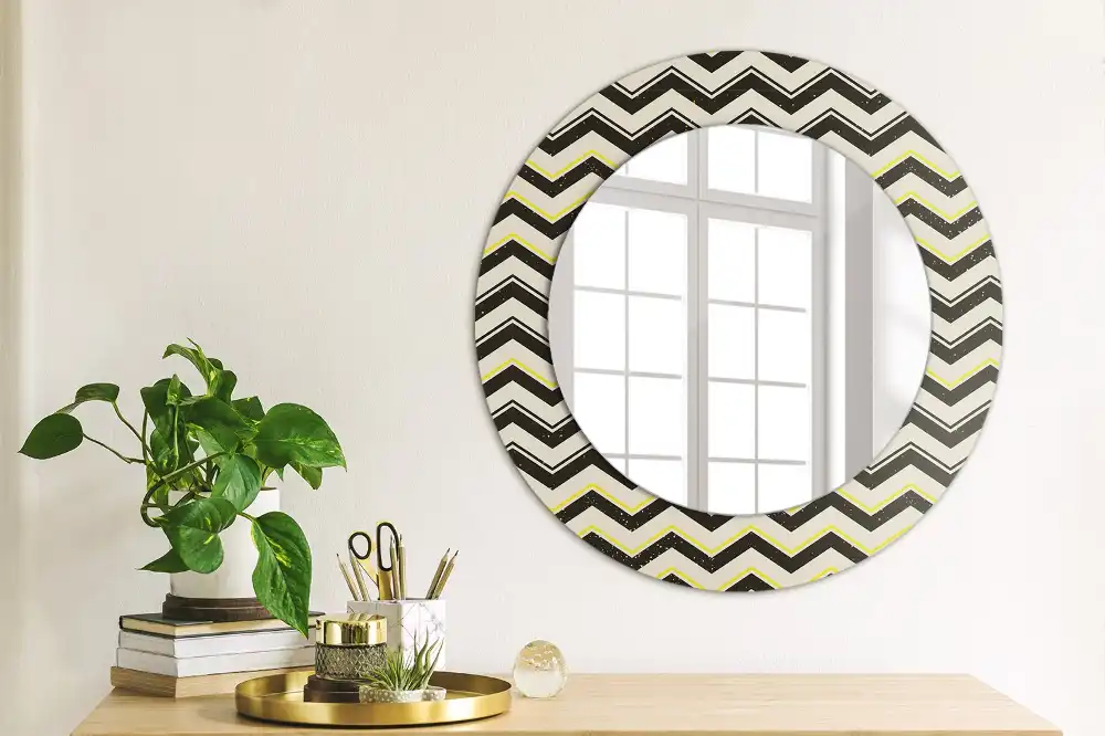 Miroir rond cadre imprimé motif en zigzag