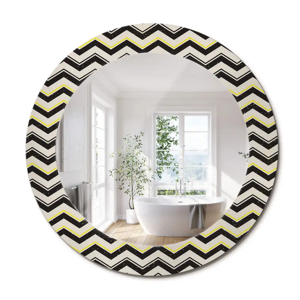 Miroir rond cadre imprimé motif en zigzag