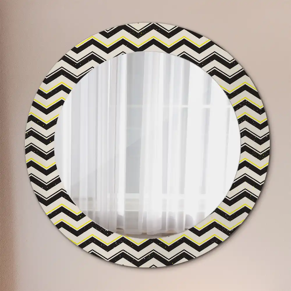 Miroir rond cadre imprimé motif en zigzag