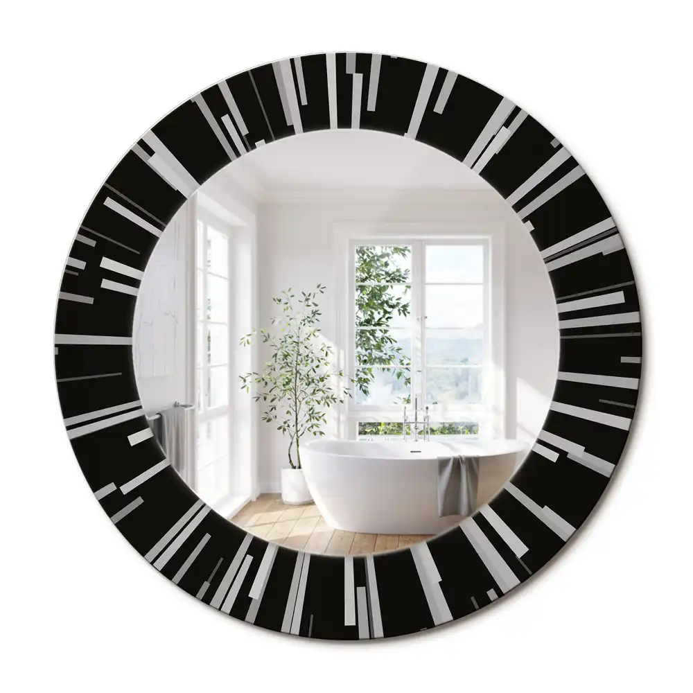 Miroir rond cadre avec impression composition rayonnante