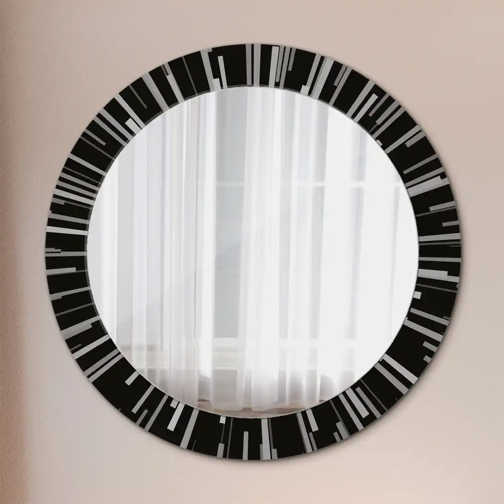 Miroir rond cadre avec impression composition rayonnante