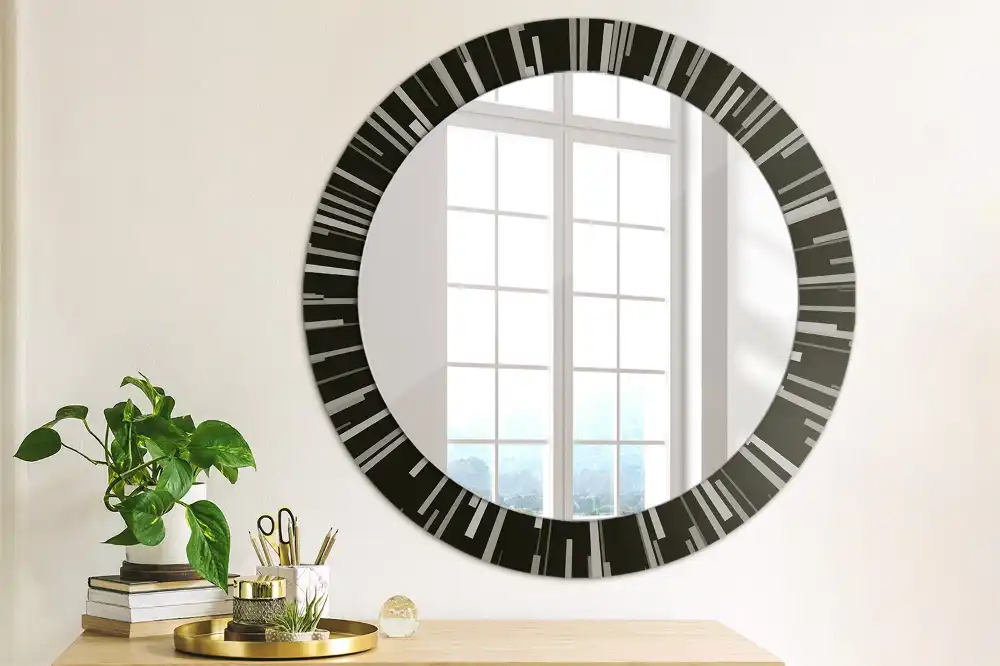 Miroir rond cadre avec impression composition rayonnante
