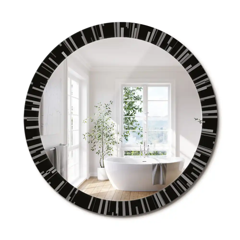 Miroir rond cadre avec impression composition rayonnante