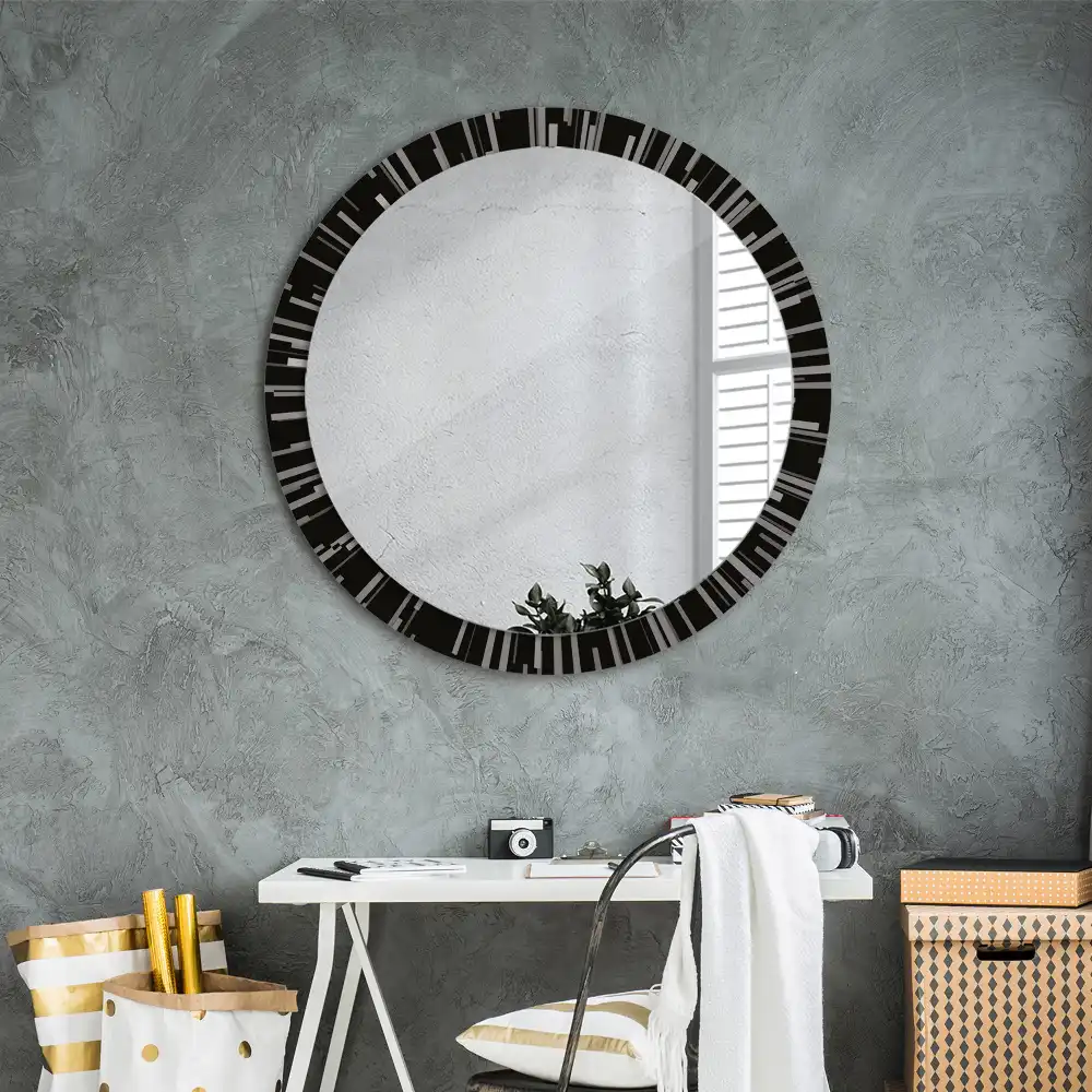 Miroir rond cadre avec impression composition rayonnante