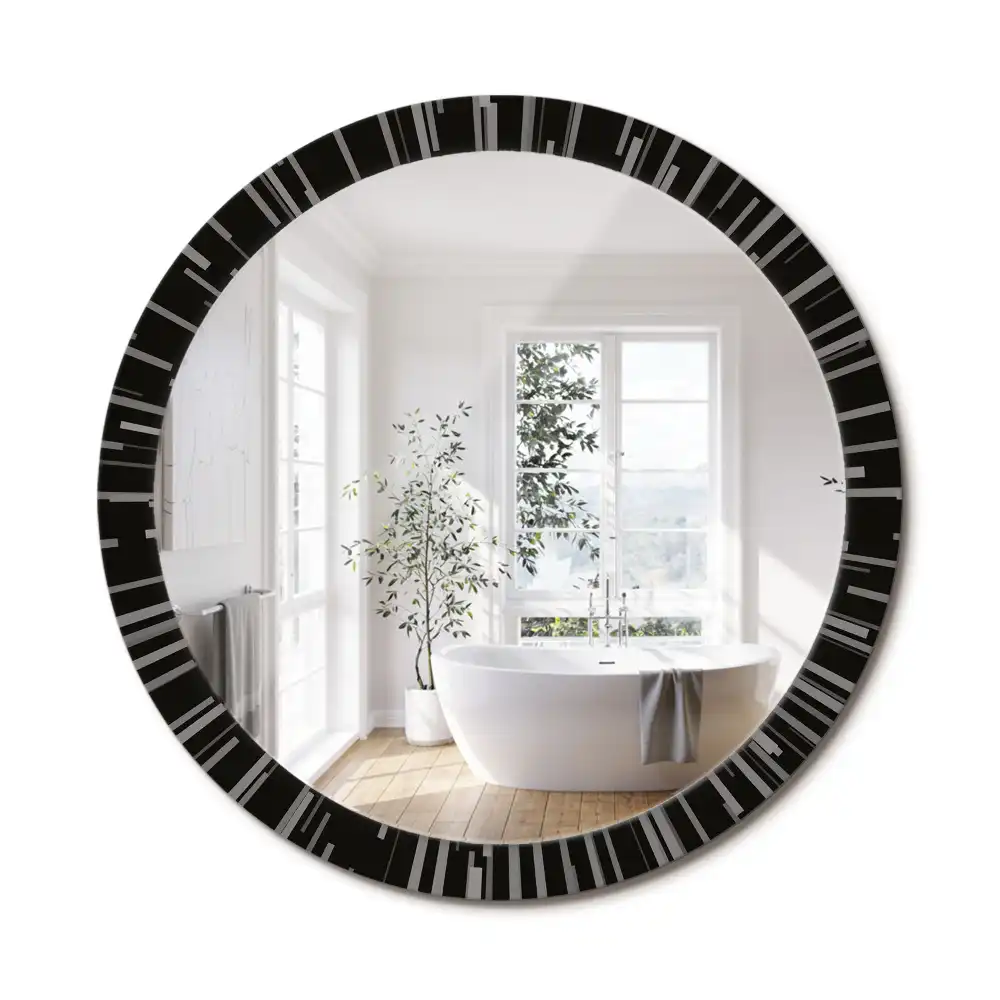Miroir rond cadre avec impression composition rayonnante