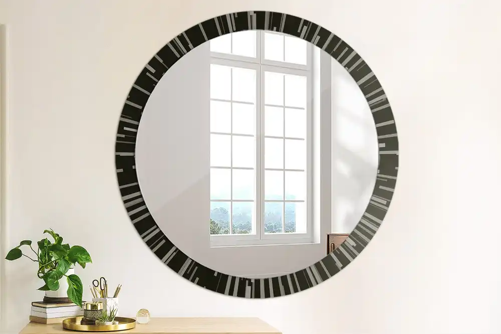 Miroir rond cadre avec impression composition rayonnante
