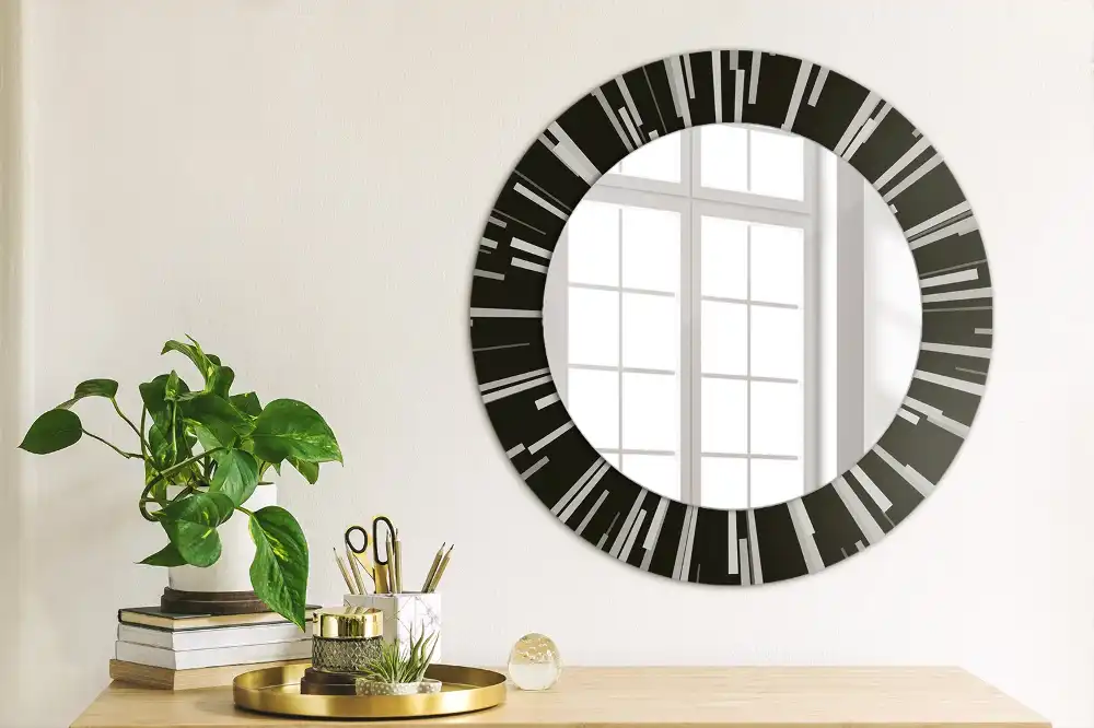Miroir rond cadre avec impression composition rayonnante