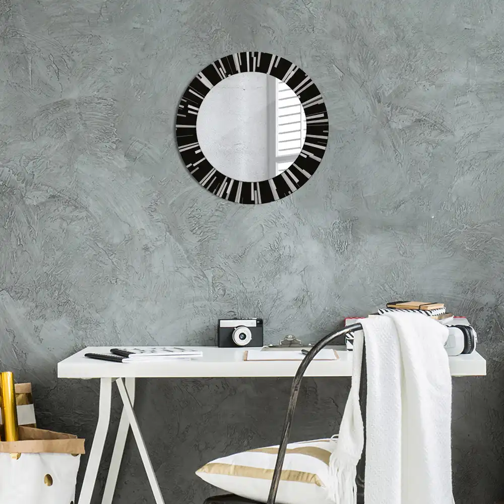 Miroir rond cadre avec impression composition rayonnante