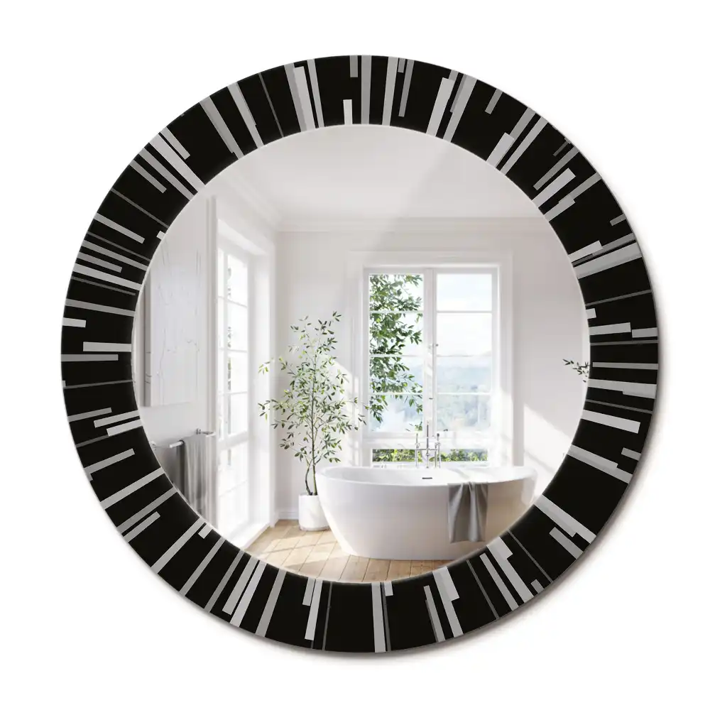 Miroir rond cadre avec impression composition rayonnante