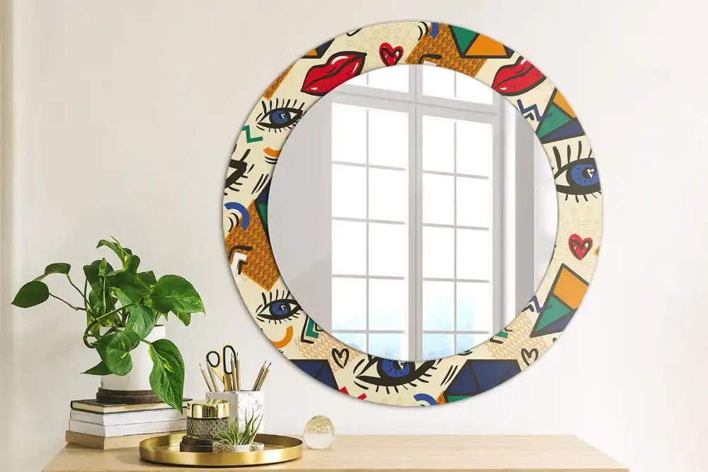 Miroir rond avec décoration esthétique pop art