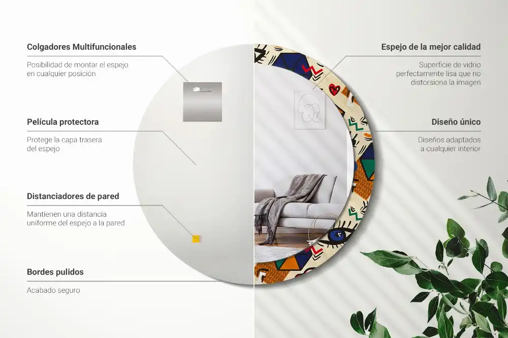 Miroir rond avec décoration esthétique pop art