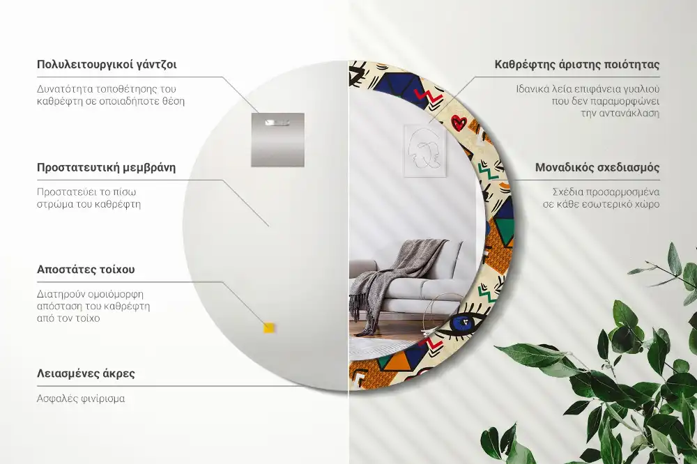 Miroir rond avec décoration esthétique pop art