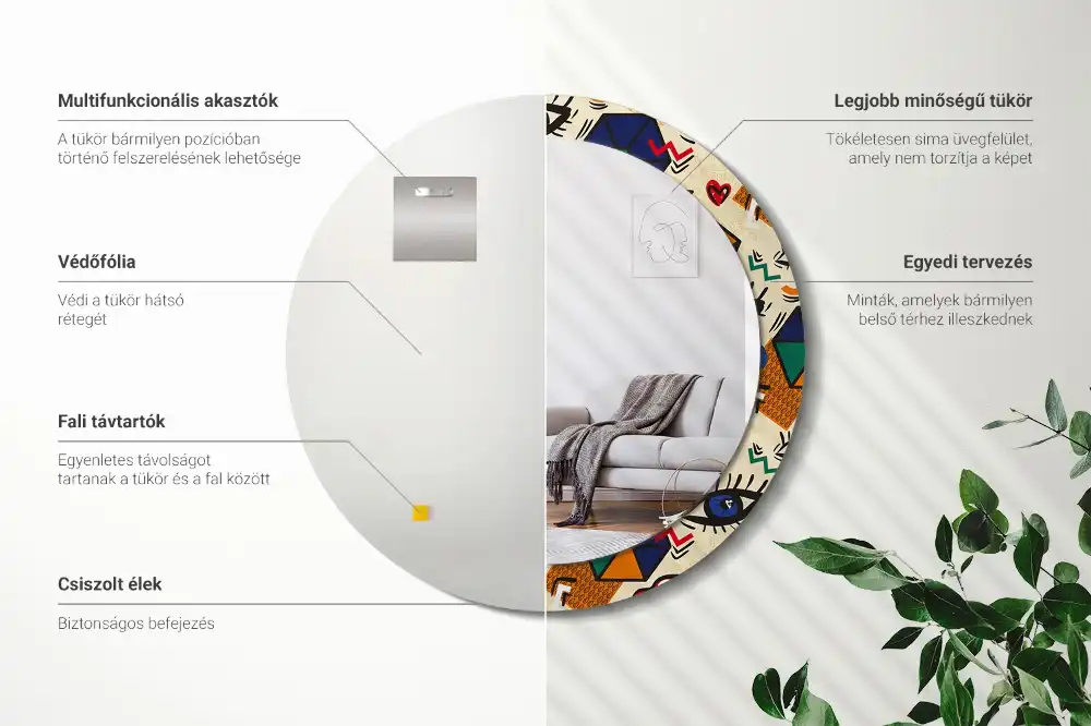 Miroir rond avec décoration esthétique pop art