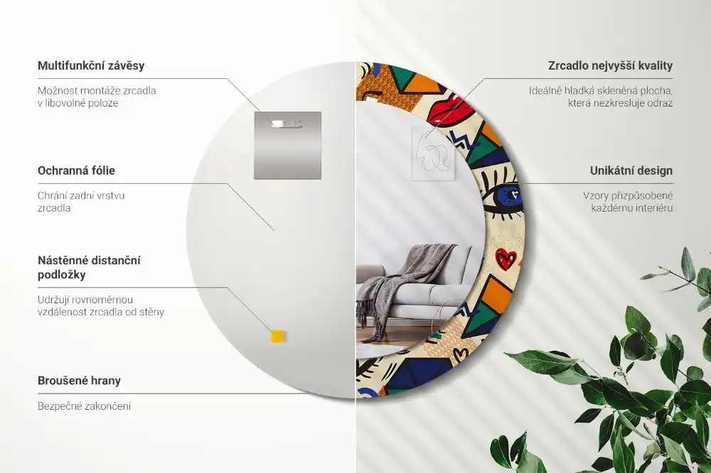 Miroir rond avec décoration esthétique pop art