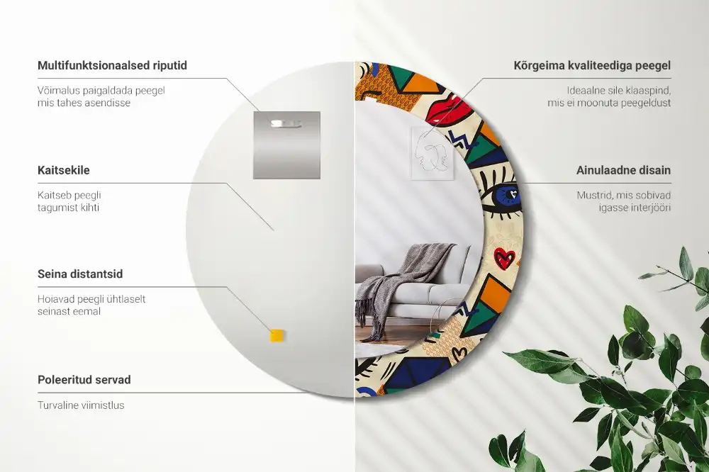 Miroir rond avec décoration esthétique pop art