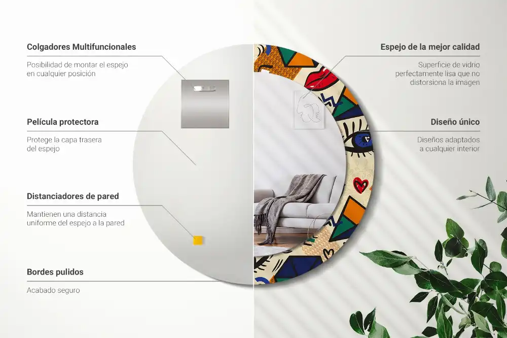 Miroir rond avec décoration esthétique pop art