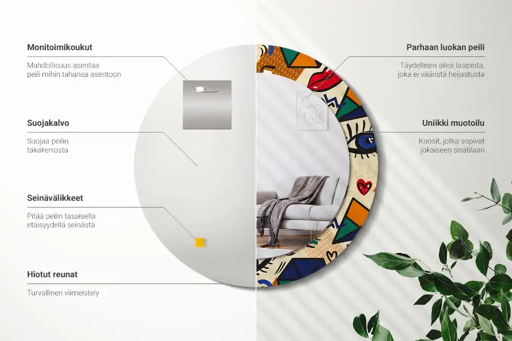 Miroir rond avec décoration esthétique pop art