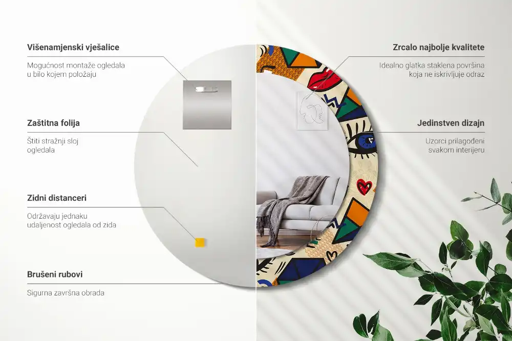 Miroir rond avec décoration esthétique pop art