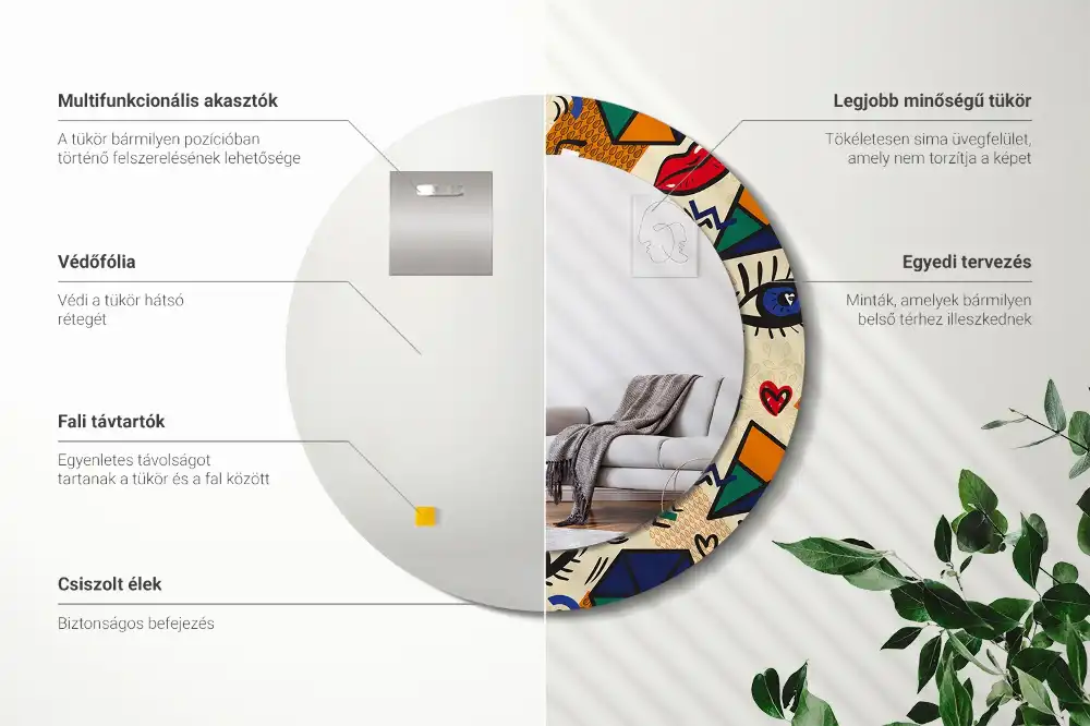 Miroir rond avec décoration esthétique pop art