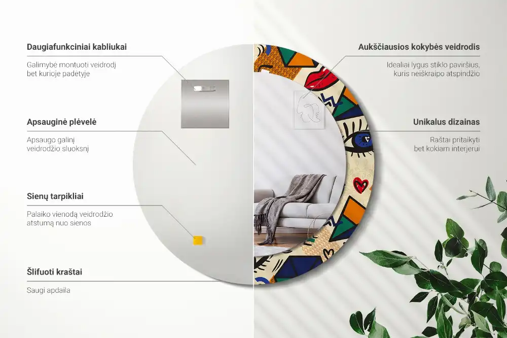 Miroir rond avec décoration esthétique pop art