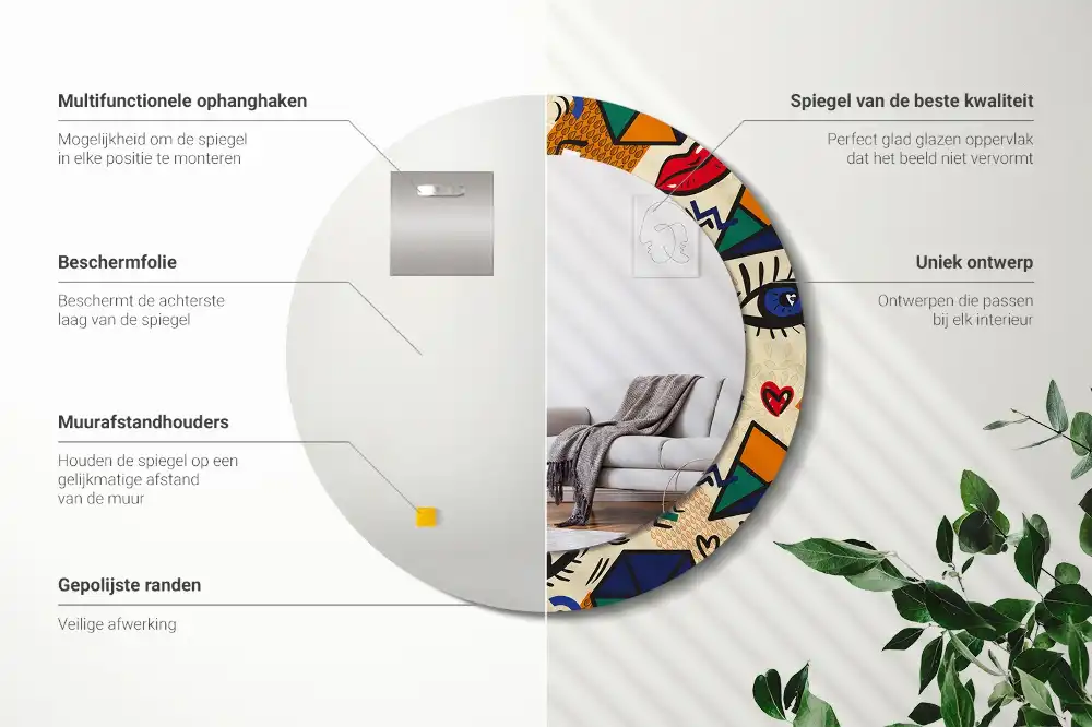 Miroir rond avec décoration esthétique pop art