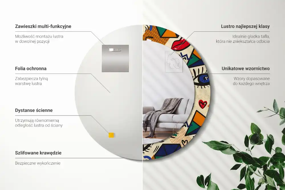 Miroir rond avec décoration esthétique pop art