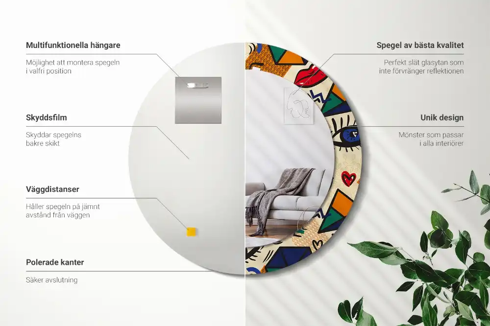 Miroir rond avec décoration esthétique pop art